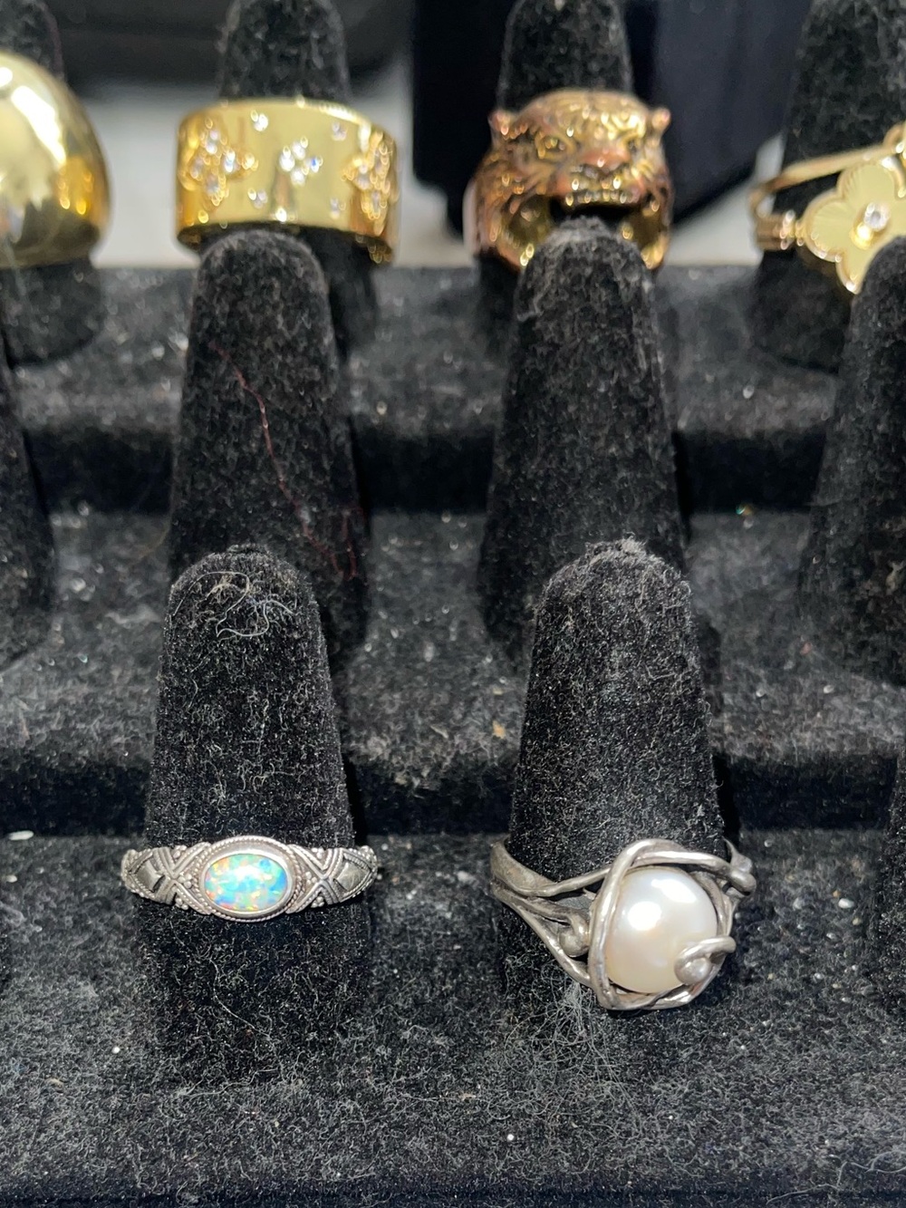 Two Sterling Silver Pearl and Opal Rings - Silver
